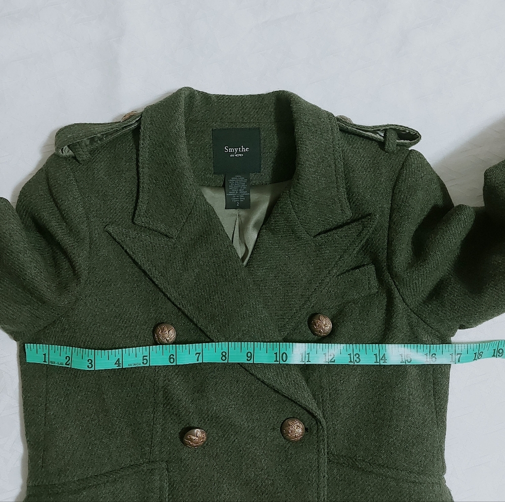 Smythe Wool Double Breasted Jacket Size 2 Green Structured Shoulders Military - Picture 4 of 11